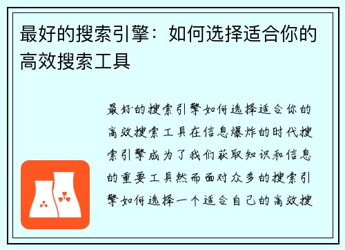 最好的搜索引擎：如何选择适合你的高效搜索工具